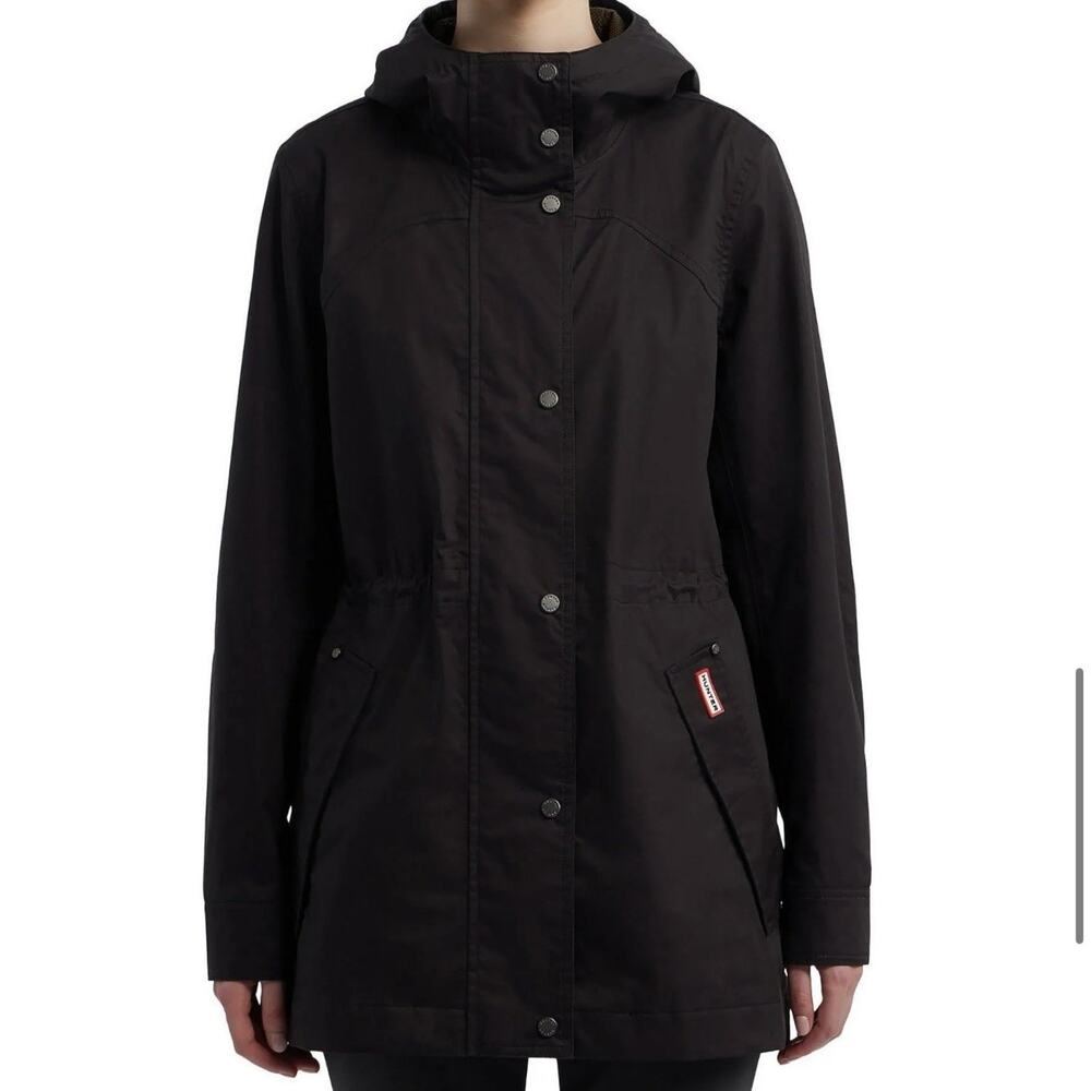[WOMENS XL] Hunter Adela Waterproof Long Rain Jacket Lightweight Black Solid XL - Picture 2 of 9